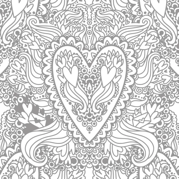 Dibujo para colorear con el patrón de corazones garabateados . — Archivo Imágenes Vectoriales