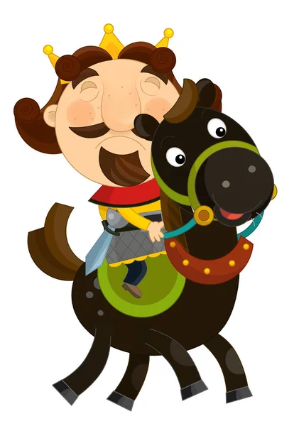 funny king riding horse - isolated - illustration for children