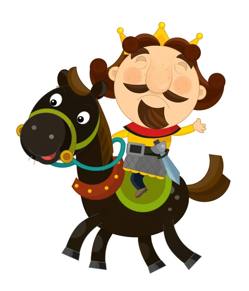 funny king riding horse - isolated - illustration for children
