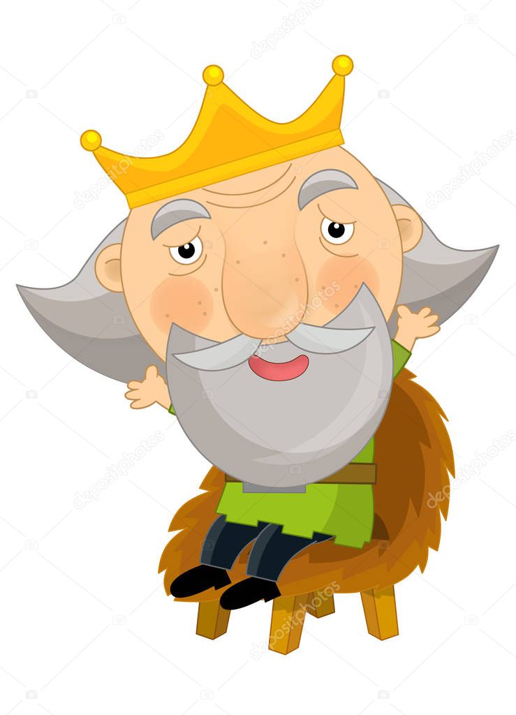 funny king sitting on the chair - isolated - illustration for children