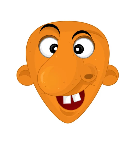 Orange cartoon scene with funny face expression on white background
