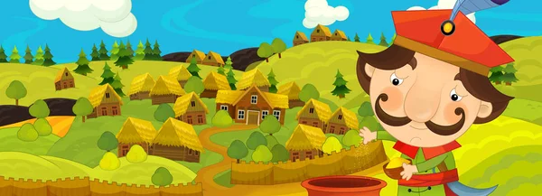 Cartoon Scene Farmer Farm Village Illustration Children — Stock Photo, Image