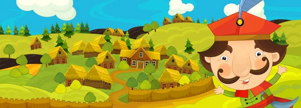 Cartoon Scene Farmer Farm Village Illustration Children — Stock Photo, Image