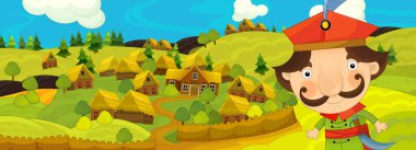 çiftlik köyü - illüstrasyon çocuklar için yakınlarında çiftçi ile çizgi film sahne