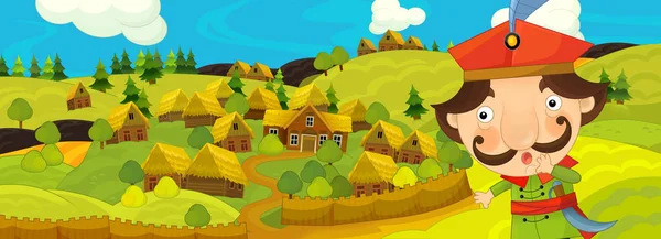 Cartoon Scene Farmer Farm Village Illustration Children — Stock Photo, Image