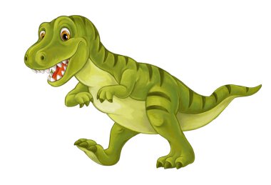 Beyaz arka plan üzerinde izole karikatür mutlu ve komik dinozor tyrannosaurus