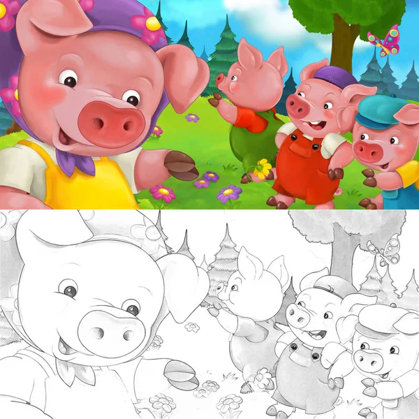 Desenhos animados engraçado três porcos — Fotografia de Stock
