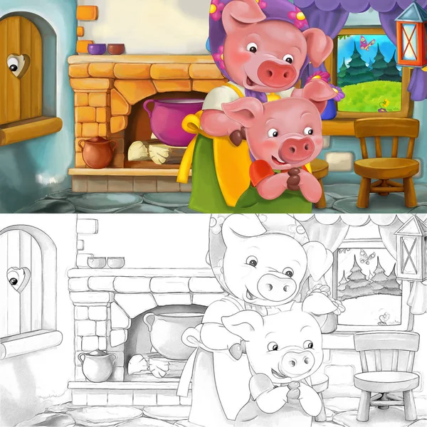 Мультфильм смешной три свиньи — стоковое фото