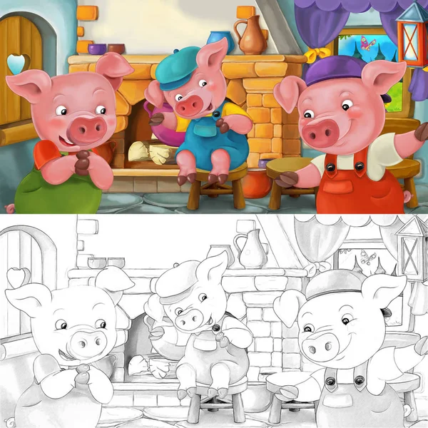 Cartoon funny three pigs