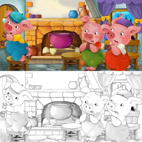 Мультфильм смешной три свиньи — стоковое фото