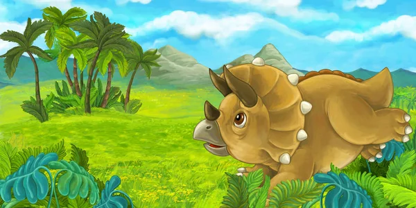 Cartoon Scene Happy Triceratops Standing Looking Illustration Children — Stock Photo, Image