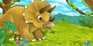 ayakta ve arıyorum - illüstrasyon çocuklar için mutlu triceratops ile çizgi film sahne