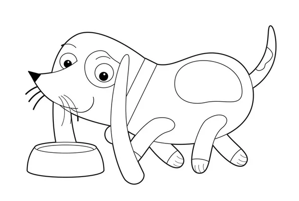 Cartoon Happy Dog Bowl Food White Background Illustration Children — Stock Photo, Image