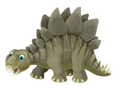 çizgi film sahne çocuklar için mutlu ve komik dinozor stegosaurus - beyaz arka plan üzerinde-çizim ile