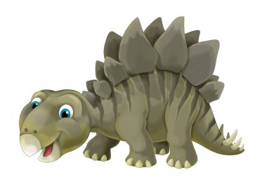 çizgi film sahne çocuklar için mutlu ve komik dinozor stegosaurus - beyaz arka plan üzerinde-çizim ile
