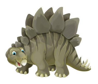 çizgi film sahne çocuklar için mutlu ve komik dinozor stegosaurus - beyaz arka plan üzerinde-çizim ile