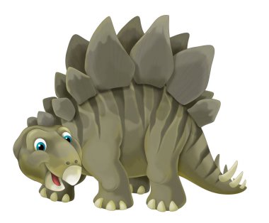 çizgi film sahne çocuklar için mutlu ve komik dinozor stegosaurus - beyaz arka plan üzerinde-çizim ile