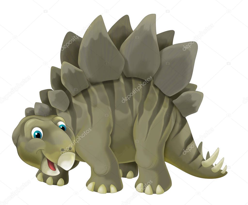 cartoon scene with happy and funny dinosaur stegosaurus - on white background - illustration for children