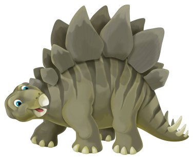 çizgi film sahne çocuklar için mutlu ve komik dinozor stegosaurus - beyaz arka plan üzerinde-çizim ile