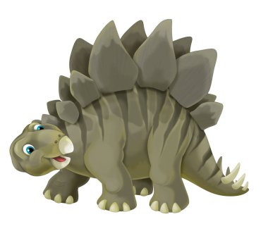 çizgi film sahne çocuklar için mutlu ve komik dinozor stegosaurus - beyaz arka plan üzerinde-çizim ile