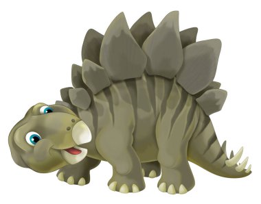 çizgi film sahne çocuklar için mutlu ve komik dinozor stegosaurus - beyaz arka plan üzerinde-çizim ile