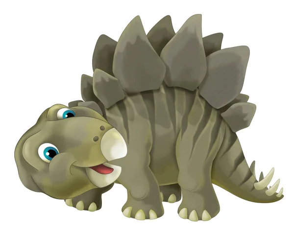 Cartoon Scene Happy Funny Dinosaur Stegosaurus White Background Illustration Children — Stock Photo, Image