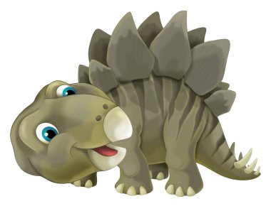 çizgi film sahne çocuklar için mutlu ve komik dinozor stegosaurus - beyaz arka plan üzerinde-çizim ile