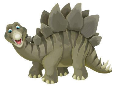 çizgi film sahne çocuklar için mutlu ve komik dinozor stegosaurus - beyaz arka plan üzerinde-çizim ile