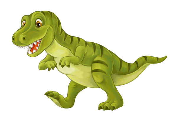 Cartoon Scen Med Glad Och Rolig Dinosaurie Tyrannosaurus Vit Bakgrund — Stockfoto