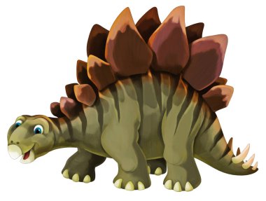 çizgi film sahne çocuklar için mutlu ve komik dinozor stegosaurus - beyaz arka plan üzerinde-çizim ile