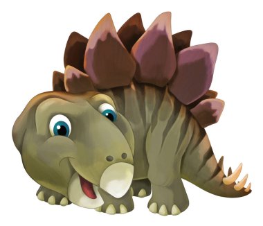 çizgi film sahne çocuklar için mutlu ve komik dinozor stegosaurus - beyaz arka plan üzerinde-çizim ile