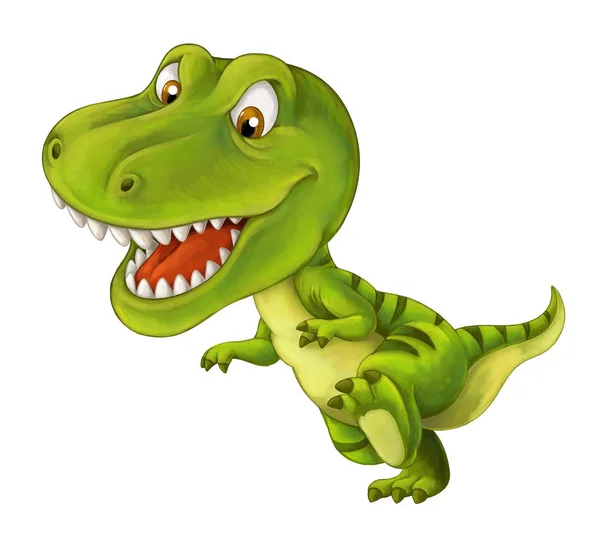 Karikatür Mutlu Komik Dinozor Tyrannosaurus Rex Çalıştıran Gülümseyen Illüstrasyon Çocuklar — Stok fotoğraf