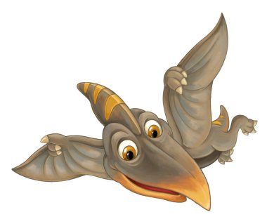 çocuklar için dinozor - beyaz arka plan üzerinde pterodactyl - illüstrasyon uçan ile çizgi film sahne