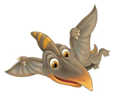 çocuklar için dinozor - beyaz arka plan üzerinde pterodactyl - illüstrasyon uçan ile çizgi film sahne
