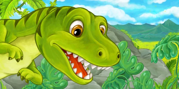 Cartoon Šťastný Zábavný Dinosaura Tyrannosaurus Ilustrace Pro Děti — Stock fotografie