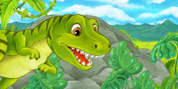 Χαρούμενο Και Αστείο Δεινόσαυρος Τυραννόσαυρος Εικονογράφηση Για Παιδιά Κινούμενα Σχέδια — Φωτογραφία Αρχείου