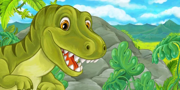 Dessin Animé Heureux Drôle Dinosaure Tyrannosaure Illustration Pour Enfants — Photo