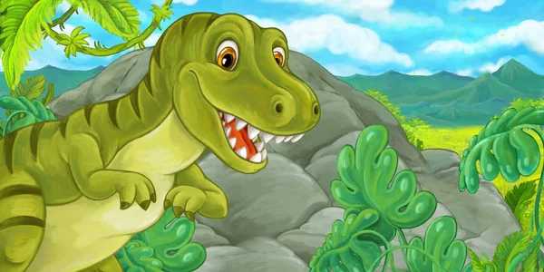 Çocuklar Için Karikatür Mutlu Komik Dinozor Tyrannosaurus Illüstrasyon — Stok fotoğraf