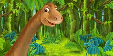 mutlu dinozor, diplodocus illüstrasyon çocuklar için çizgi film sahne