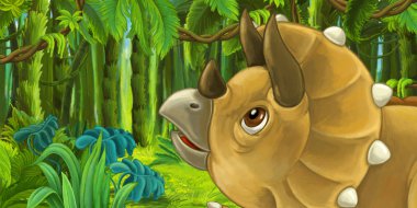 karikatür mutlu ve komik dinozor triceratops illüstrasyon çocuklar için
