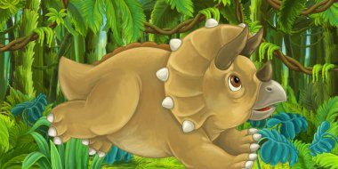 karikatür mutlu ve komik dinozor triceratops illüstrasyon çocuklar için