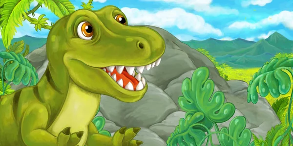 cartoon happy and funny dinosaur, tyrannosaurus illustration for children