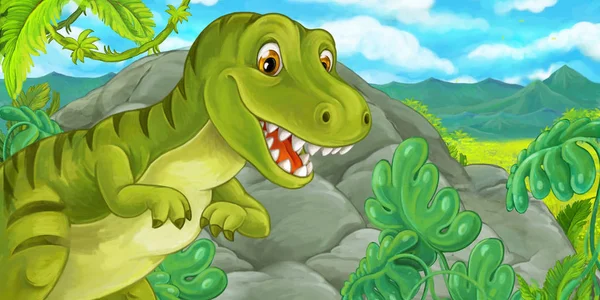 Dibujos Animados Dinosaurio Feliz Divertido Ilustración Tiranosaurio Para Niños — Foto de Stock