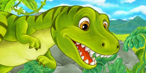 Rajzfilm Boldog Vicces Dinoszaurusz Tyrannosaurus Illusztrációja Gyermekeknek — Stock Fotó