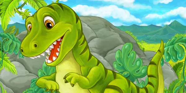 cartoon happy and funny dinosaur, tyrannosaurus illustration for children
