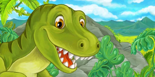 Cartoon Šťastný Zábavný Dinosaura Tyrannosaurus Ilustrace Pro Děti — Stock fotografie