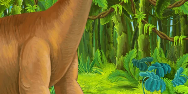 Mutlu Dinozor Diplodocus Illüstrasyon Çocuklar Için Çizgi Film Sahne — Stok fotoğraf
