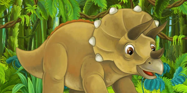 Desenho Animado Dinossauro Feliz Engraçado Ilustração Triceratops Para Crianças — Fotografia de Stock