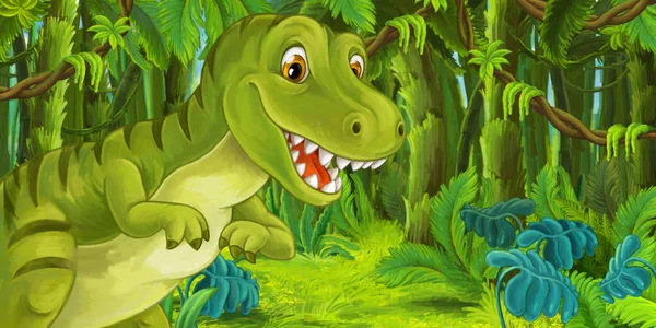 Cartoon Glad Och Rolig Dinosaurier Tyrannosaurus Illustration För Barn — Stockfoto