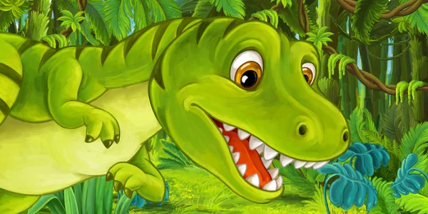 Cartoon Gelukkig Grappige Dinosaurus Tyrannosaurus Illustratie Voor Kinderen — Stockfoto